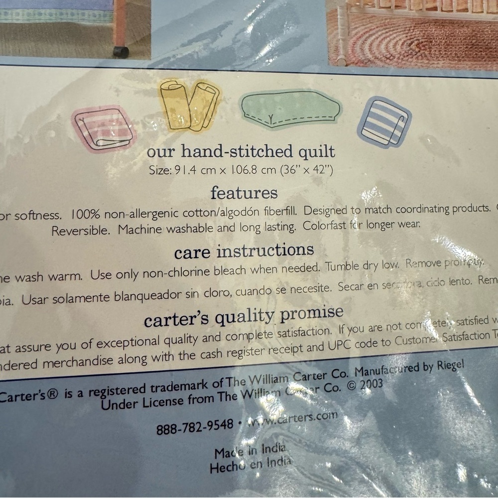 Carter's Baby Hand Stitched Quilt 36" x 42" NEW Vintage Retired - Picture 12 of 16